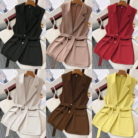 Chaleco Blazer Suelto Liso con Lazos Ajustables para Mujer - Image 2