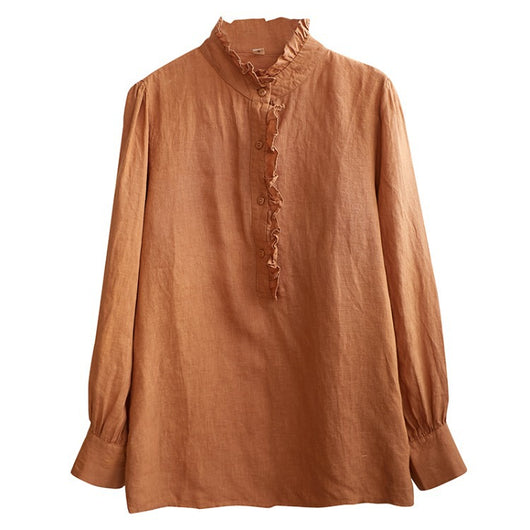 Blusa Retro de Algodón y Lino Talla Grande Mujer Blanca Casual Manga Larga con Encaje - Image 12