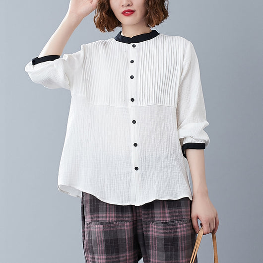 Camisa Cuello Parado de Temperamento Manga Larga Versátil para Tallas Grandes - Image 2