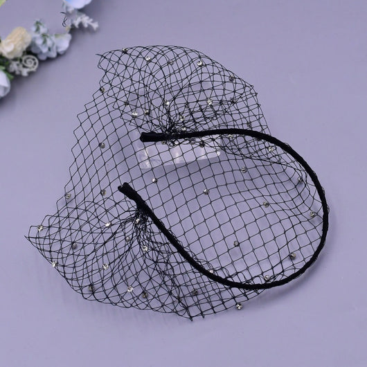 Velo Nupcial con Strass y Cinta Frontal de Malla - Negro y Blanco - Image 7