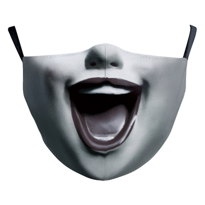 Halloween funny horror face dust mask with a scary clown print, red nose, wide red lips, and yellowed teeth. - Image 12