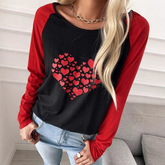 Camiseta Manga Larga Cuello Redondo Estampado Love para Mujer