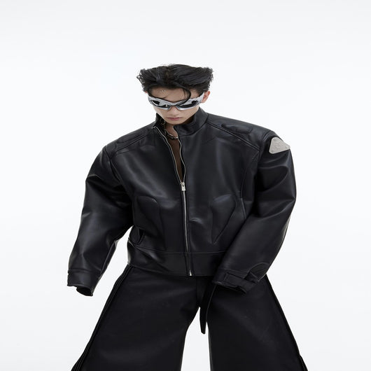 Chaqueta de Cuero con Diseño Gráfico Metálico - Image 2
