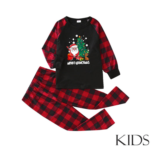 Men's Christmas pajama set with a black long-sleeve top featuring Santa, a Christmas tree, and Max, the Grinch's dog, with "Merry Grinchmas" text, paired with r - Image 9
