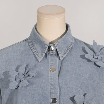 Blusa Denim con Flores 3D - Estilo Minimalista para Verano - Image 14