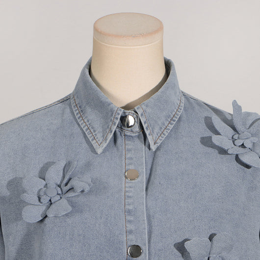 Blusa Denim con Flores 3D - Estilo Minimalista para Verano - Image 14