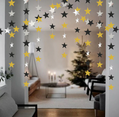 Guirnalda Decorativa de 4 Metros con Estrellas y Flores de Cartulina Perlada para Eventos - Image 9