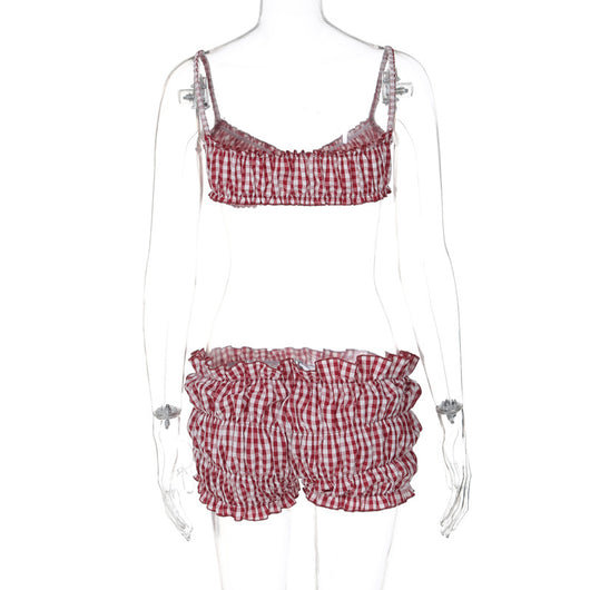 Bikini de Cintura Alta a Cuadros Estilo Europeo para Mujer - Image 25