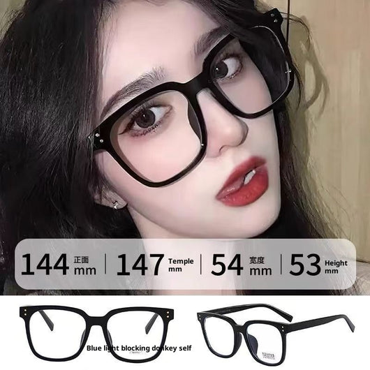 Full-frame trendy blue light blocking glasses with a transparent blue square frame and clear lenses. - Image 15