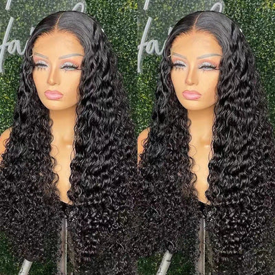 Peluca Frontal de Encaje Cabello Rizado Largo Fibra Sintética