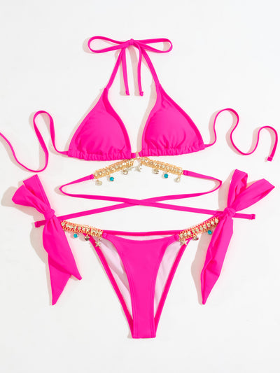Traje de Baño Triangular con Levantamiento Push Up y Cristales Brillantes - Image 10