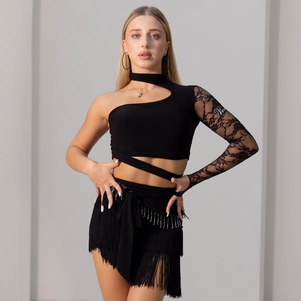 Conjunto de Danza Latina: Top con Encaje y Falda Corta con Borlas - Image 5