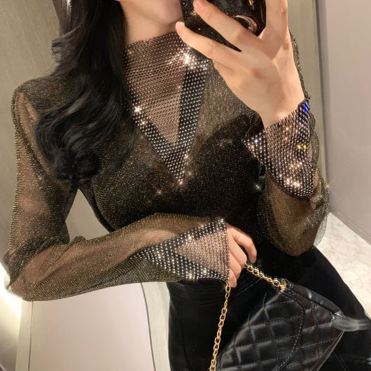 Blusa de Malla de Seda Otoñal Versátil con Mangas Largas - Image 11