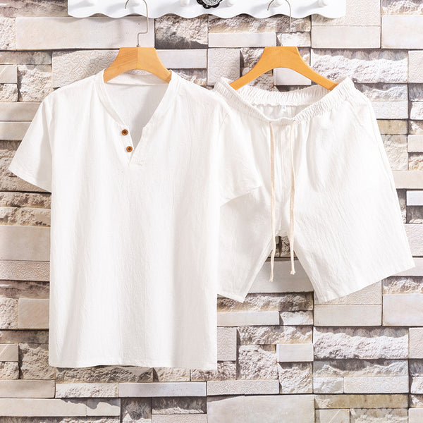 Set de Dos Camisetas de Algodón y Lino para Hombre - Colores Sólidos - Image 4