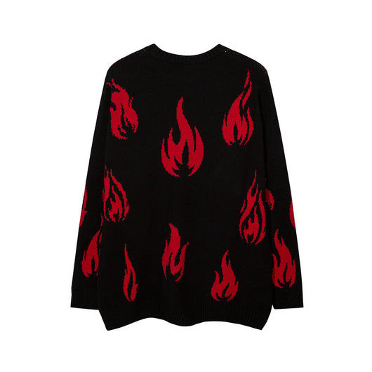 Suéter Suelto Hip Hop Street Flame con Jacquard - Image 13
