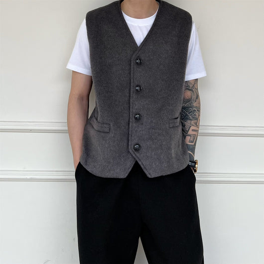 Chaleco Sofisticado Monócroma de Lana Estilo Francés para Hombre - Image 15