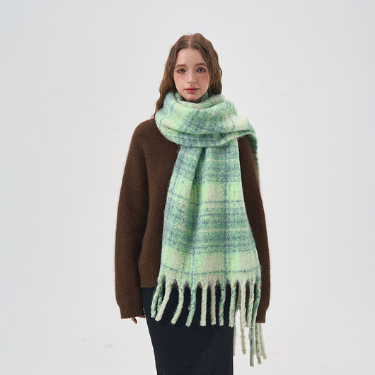 Bufanda Cuadros Blanco y Verde para Mujer - Image 7