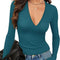 Blusa Casual Elegante con Escote Profundo y Manga Larga