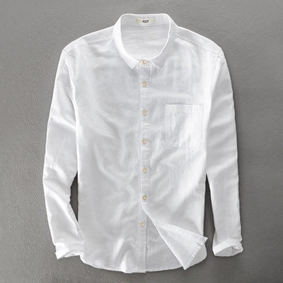 Camisa de Lino y Algodón para Hombre - Manga Larga Color Sólido - Image 4