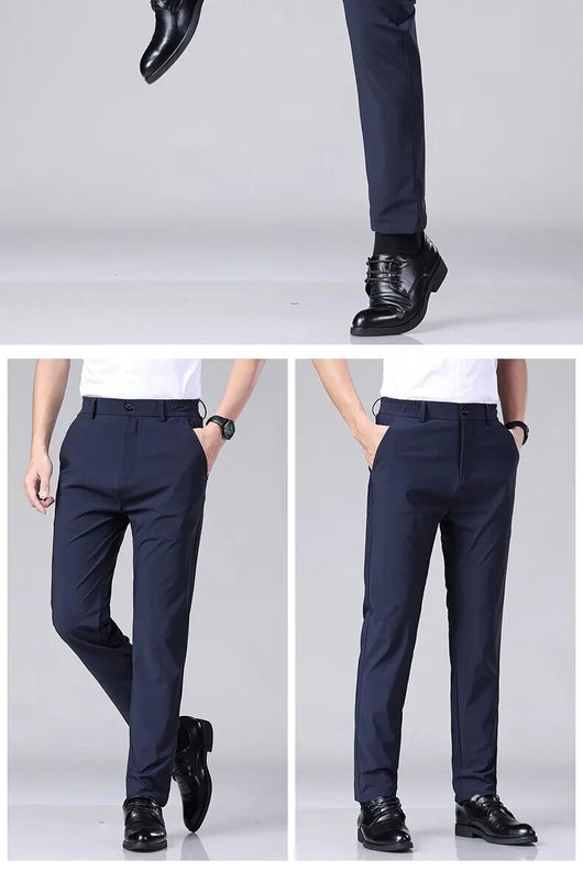 Pantalones Casuales para Hombre Ajuste Elástico Negocios Tela Ligera - Image 19
