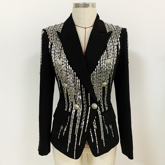 Traje Slim Fit Doble Botonadura con Hebilla de Cabeza de León en Plata - Image 8
