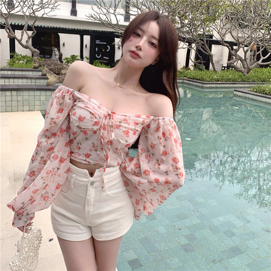Blusa Floral Elegante de Un Hombro en Chifón - Image 11