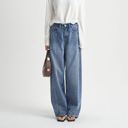 Pantalones Vaqueros Azul Desteñido Holgados Premium para Mujer
