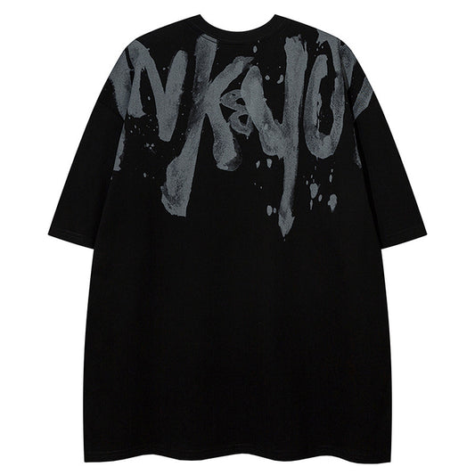 Camiseta Hombre Estilo Retro Americano con Estampado Graffiti