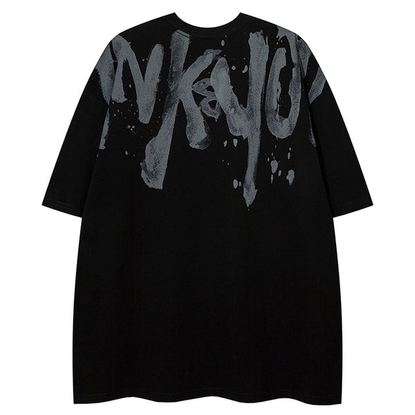 Camiseta Hombre Estilo Retro Americano con Estampado Graffiti
