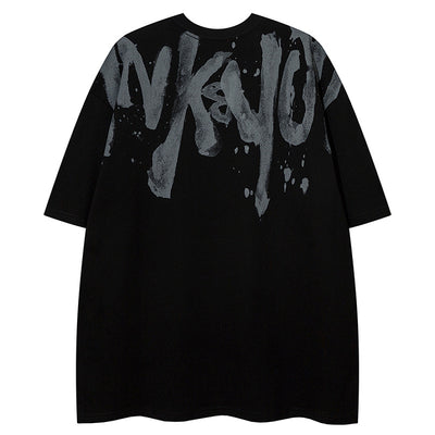 Camiseta Hombre Estilo Retro Americano con Estampado Graffiti