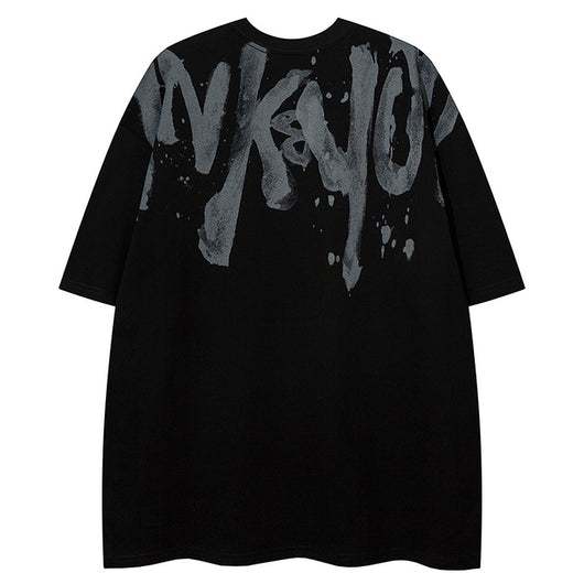 Camiseta Hombre Estilo Retro Americano con Estampado Graffiti