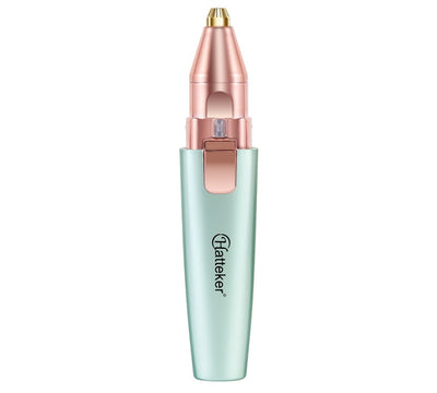 Two mint green and rose gold 2-in-1 electric eyebrow shaping devices with USB cables and packaging. - Image 11