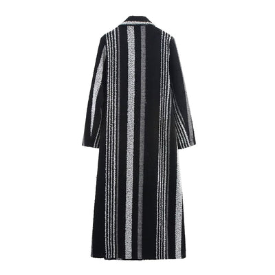Abrigo de Lana a Rayas Blanco y Negro Estilo Francés Elegante para Mujer - Image 2