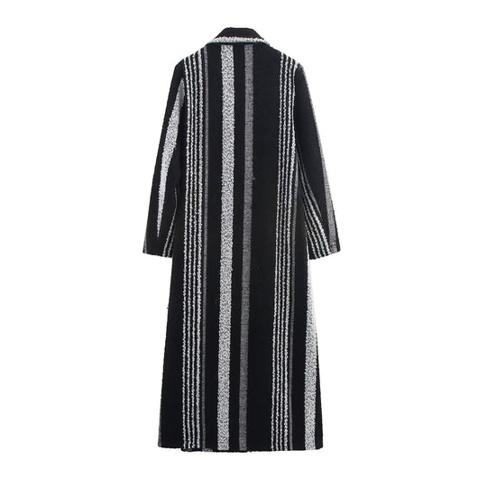 Abrigo de Lana a Rayas Blanco y Negro Estilo Francés Elegante para Mujer - Image 2