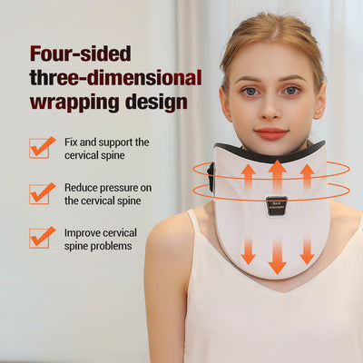 White electric neck massage instrument with hot compress, air pressure, and kneading functions, shown with remote and USB cable. - Image 3