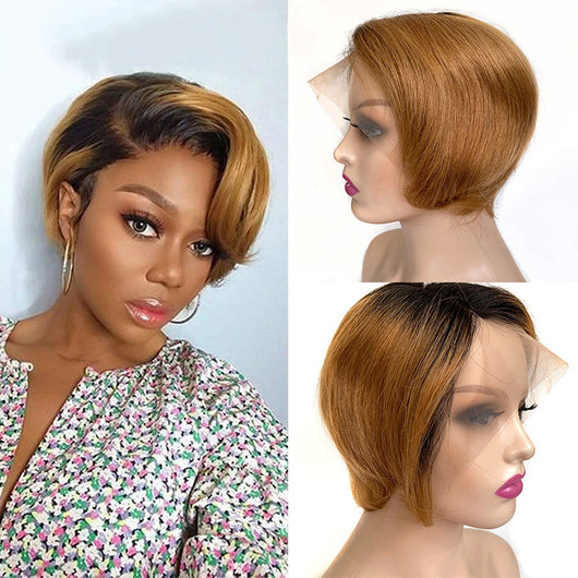 Peluca Frontal de Encaje Transparente T-Shape Tejida a Mano - Cabello Europeo y Americano