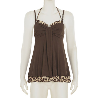 Top Halter Anudado con Detalles de Cuentas y Empalmes Leopardo - Image 11