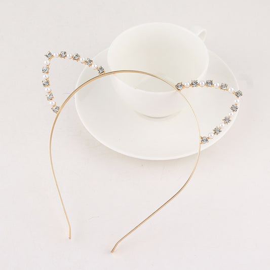 Diadema de Orejas de Gato con Perlas y Diamantes