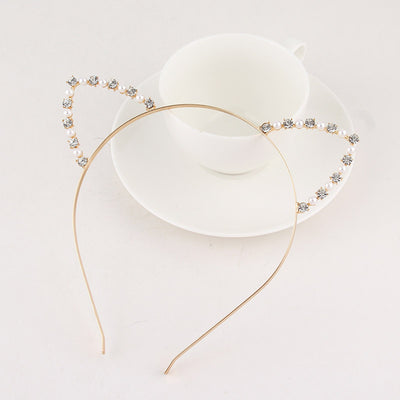 Diadema de Orejas de Gato con Perlas y Diamantes