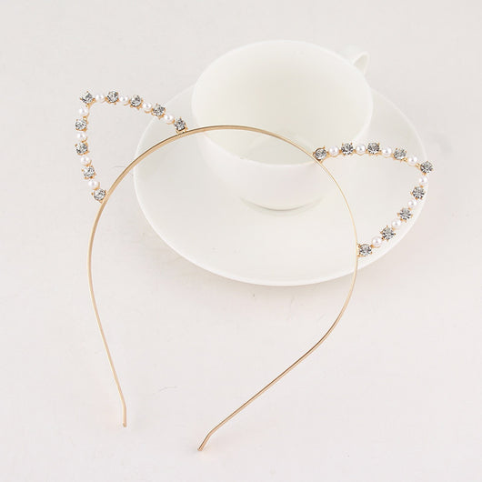 Diadema de Orejas de Gato con Perlas y Diamantes