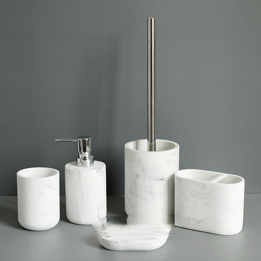 Juego de 5 Piezas Accesorios de Baño Textura Mármol Nórdico en Resina - Image 7