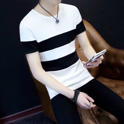 Playera Slim Rayada de Manga Corta para Hombre - Image 12