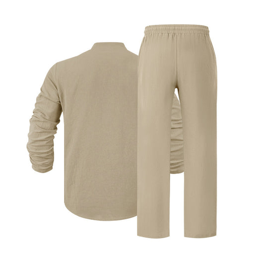 Conjunto de Pantalón y Camiseta Henley Suelta Transpirable para Hombre - Ropa de Playa Casual - Image 34