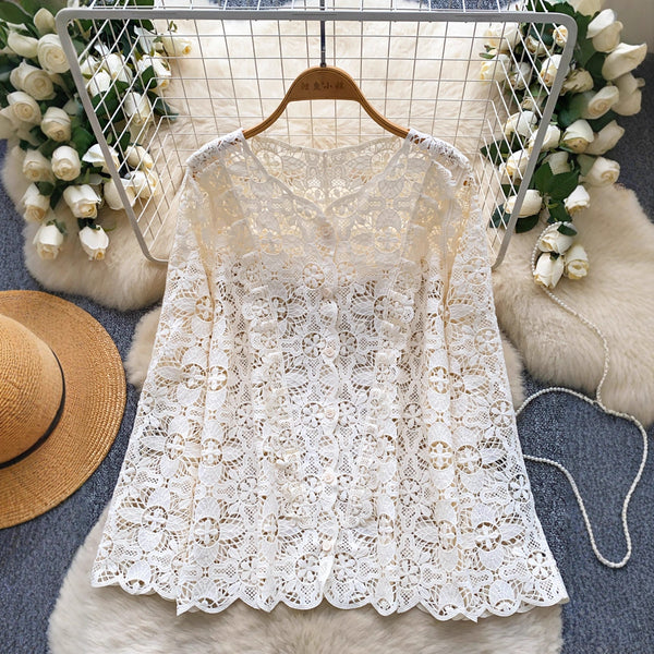 Blusa de Encaje Calado para Mujer