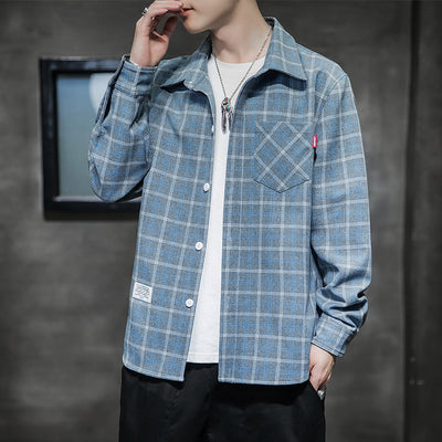 Camisa Cuadros Hombre Manga Larga Estilo Coreano Tendencia - Image 3