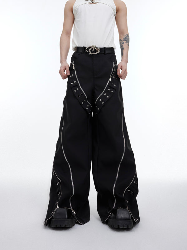 Pantalones Casuales Holgados con Diseño de Cremallera Metálica para Hombre