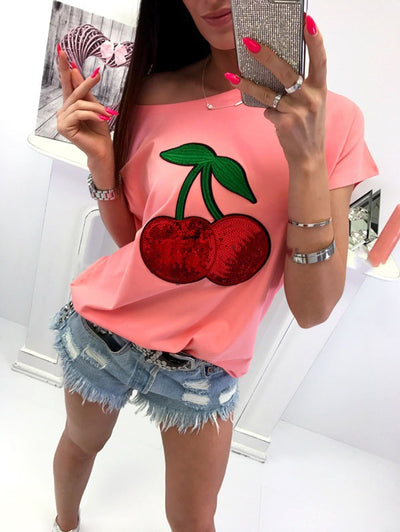 Remera de Algodón con Parche de Cereza y Lentejuelas - Image 5