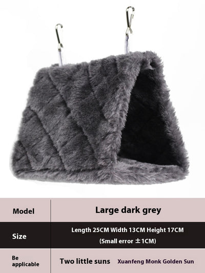 Small pink quilted plush bird's nest hammock with two metal hooks, ideal for parrots and small birds. - Image 12