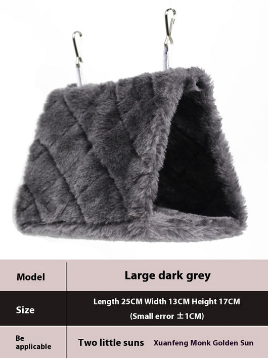 Small pink quilted plush bird's nest hammock with two metal hooks, ideal for parrots and small birds. - Image 12