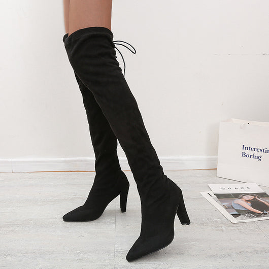 Botas Altas Stretch con Tacón y Punta Afilada